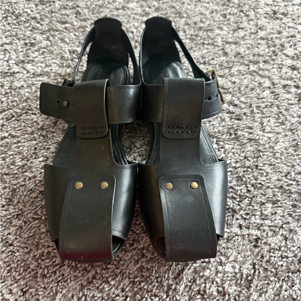 Zara Black Leather Open-Toe Slingback Sandals